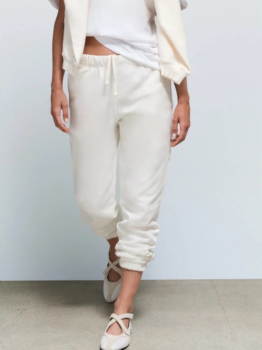 MATE the Label Organic Fleece Relaxed Cream Bone Elastic Drawstring Sweatpant M